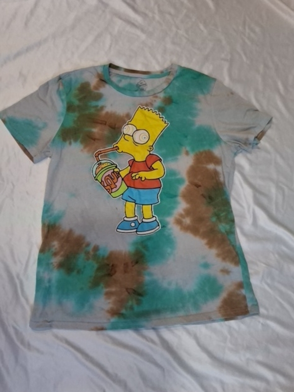 Bart Simpson Tie-Dye Graphic Tee - Teal & Brown